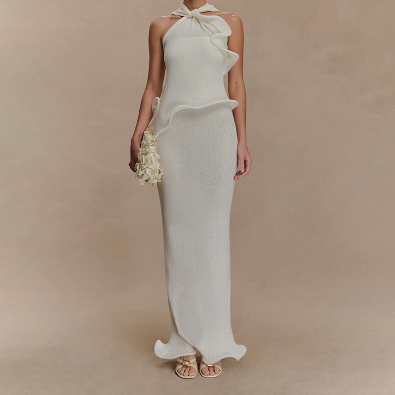 Halter Ruffle Bodycon Maxi Dress