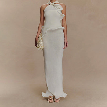 Halter Ruffle Bodycon Maxi Dress