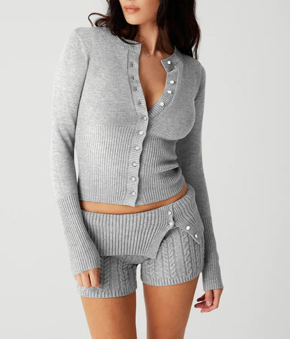 Short Button-down Ribbed Knit Cardigan Sweater