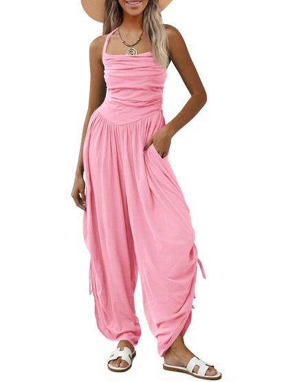 Halter Backless Barrel Wide Leg Jumpsuit