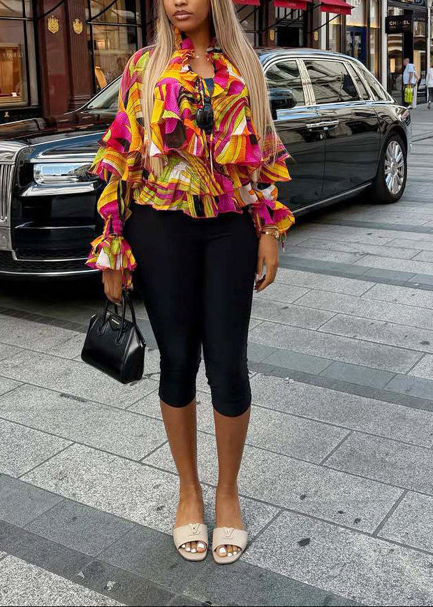 Ruffle Print Chiffon Blouse