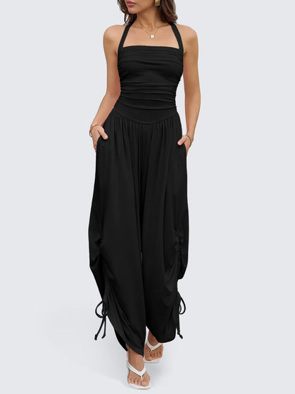 Halter Backless Barrel Wide Leg Jumpsuit