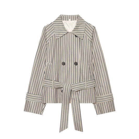 Checked Short Trench Coat
