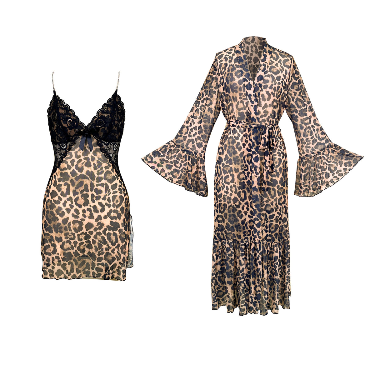 Sheer Mesh Leopard Print Pajama Set