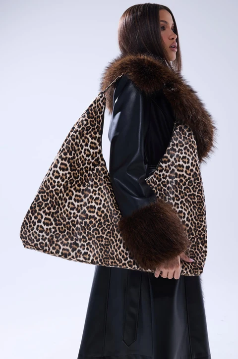 Oversized Leopard Print Hobo Tote Bag