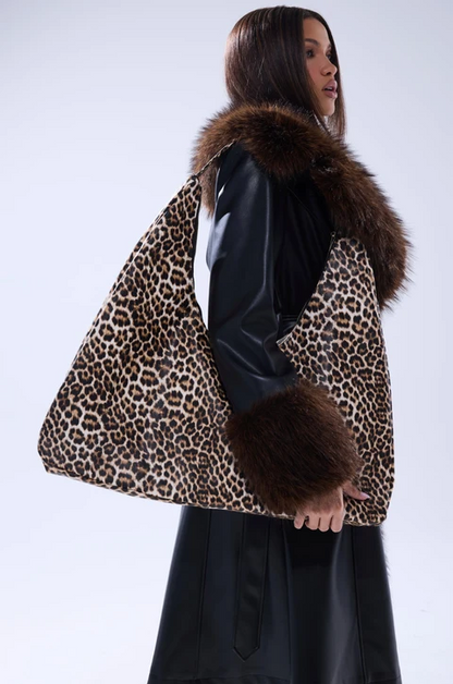 Oversized Leopard Print Hobo Tote Bag
