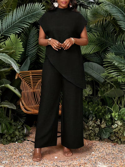 Casual Solid-Color Asymmetrical Hem Set