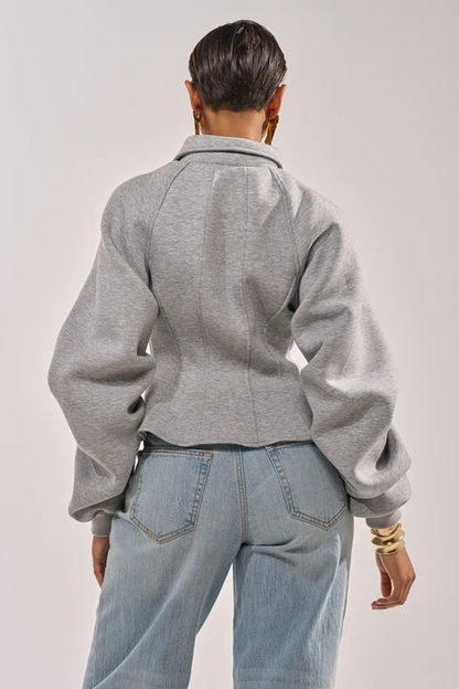 Corset Zip‑Up Collared Sweatshirt Jacket