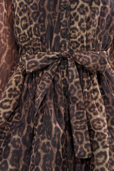 Leopard Tiered Ruffle Shirt Mini Dress