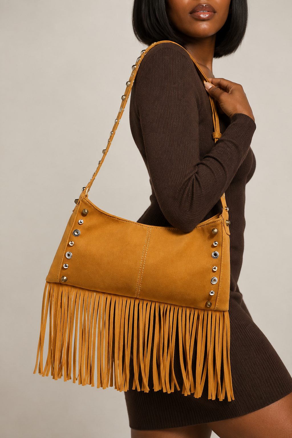 Studded Tassel Shoulder Bag