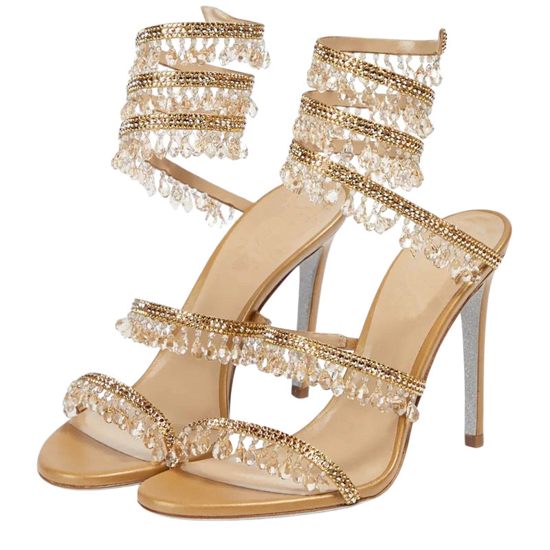 Crystal Rhinestone Wrapped Stiletto Sandals