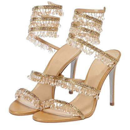 Crystal Rhinestone Wrapped Stiletto Sandals