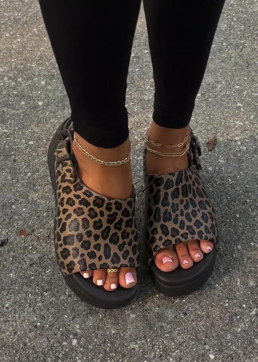 Leopard-print Platform Beach Sandals