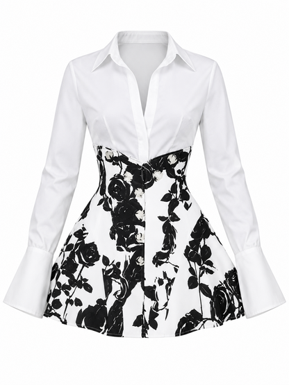 Rose-print Belted Two-piece Set