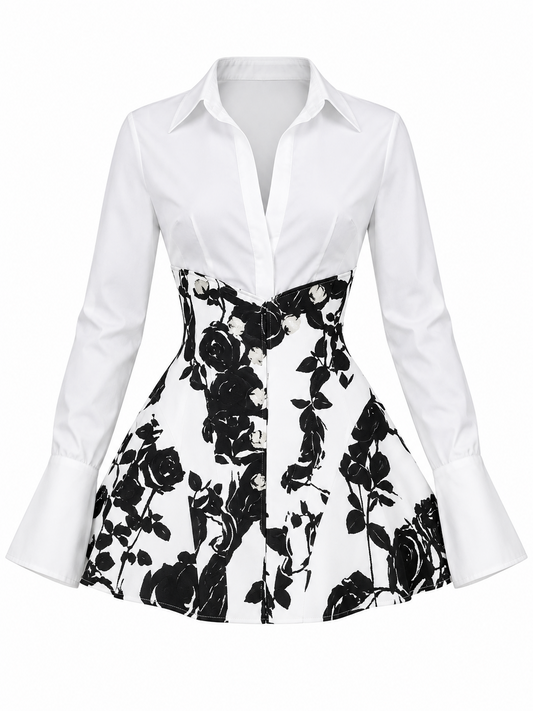 Rose-print Belted Two-piece Set
