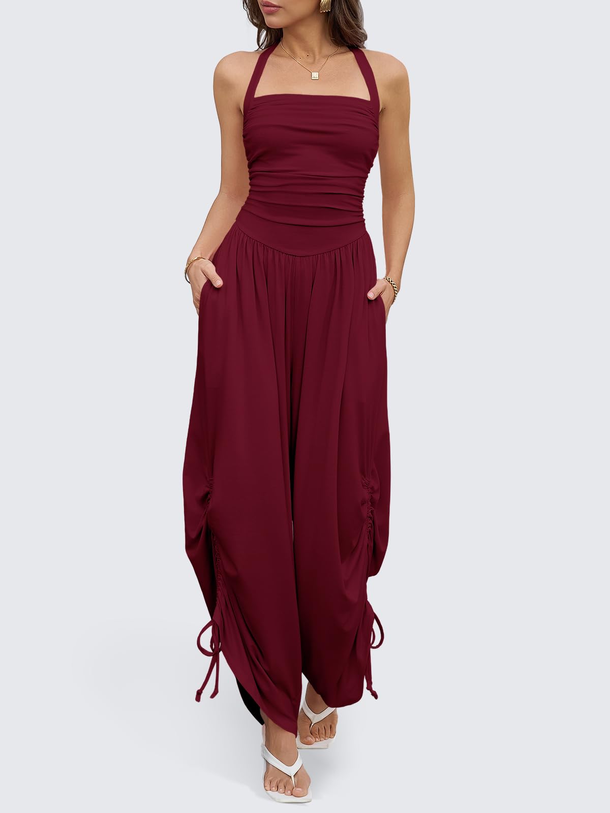 Halter Backless Barrel Wide Leg Jumpsuit