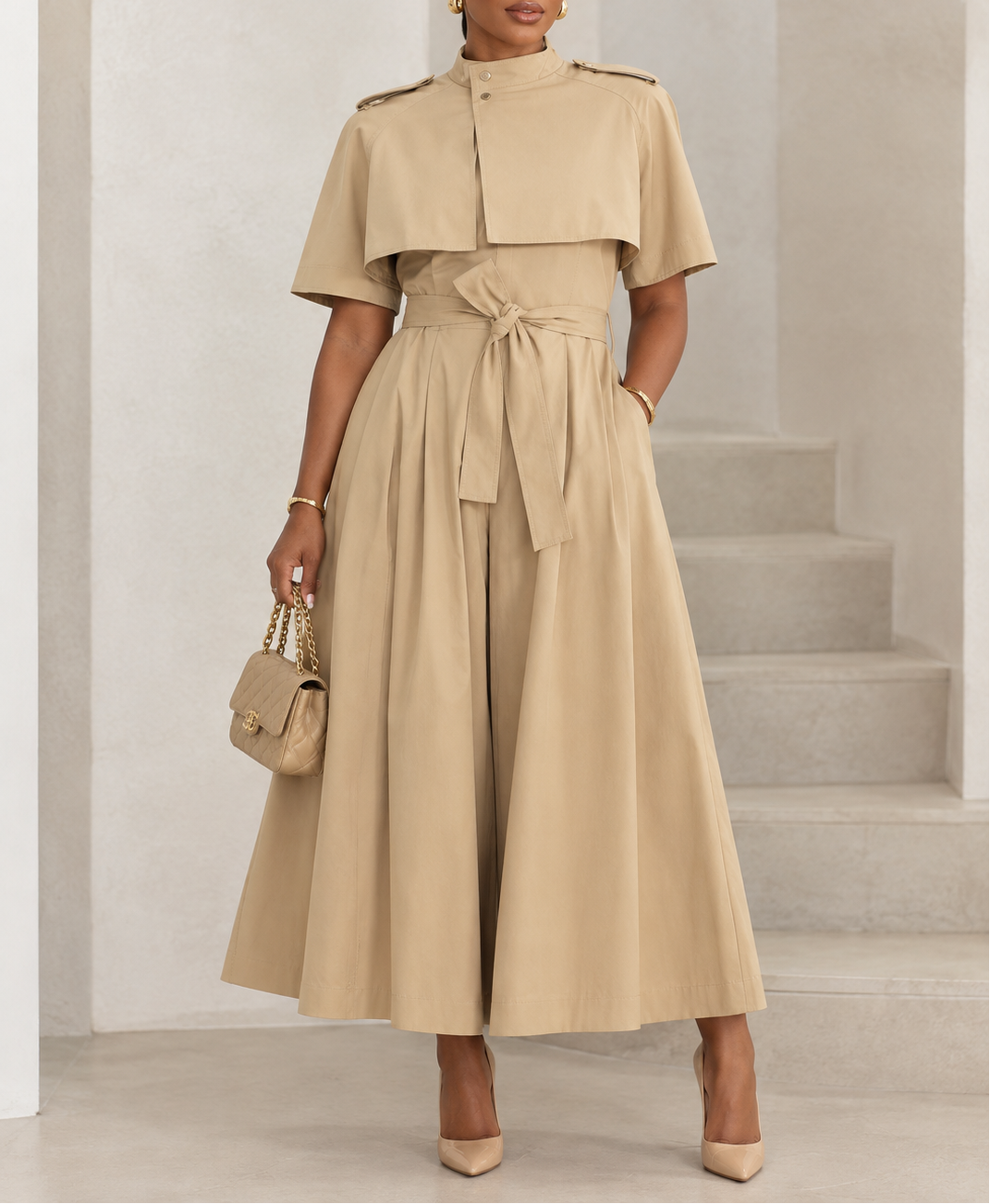 Cape-style Mid-length Coat-dress