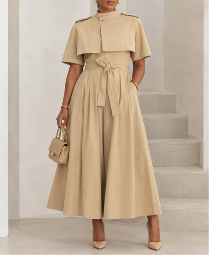 Cape-style Mid-length Coat-dress