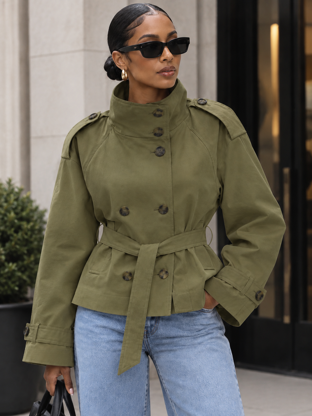Stand Collar Double-Breasted Trench