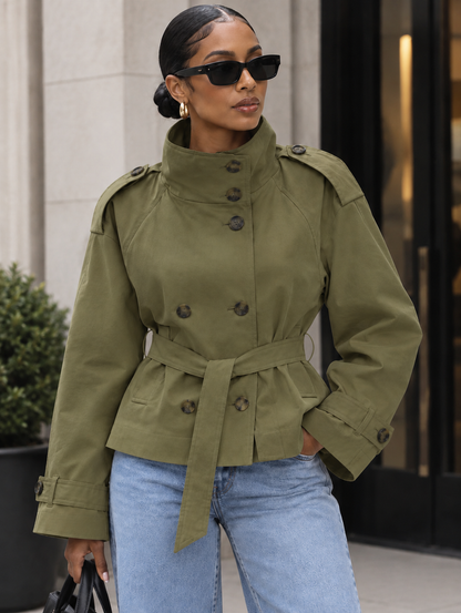 Stand Collar Double-Breasted Trench