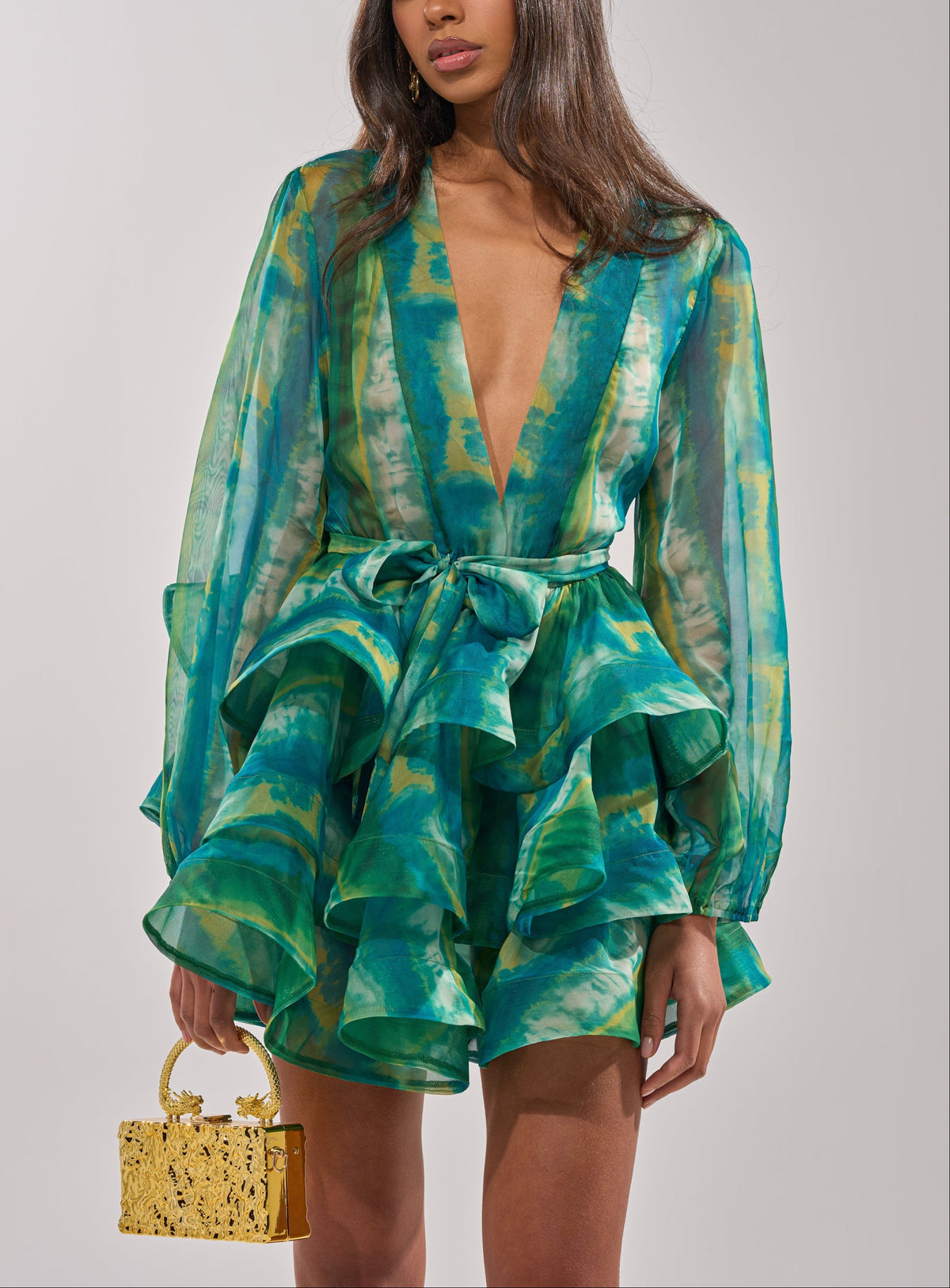 Tie-Dye Ruffle Hem Mini Dress