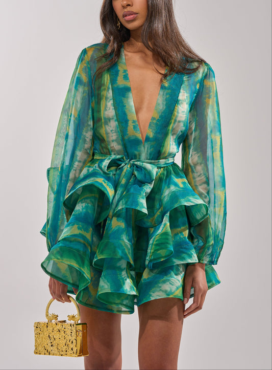 Tie-Dye Ruffle Hem Mini Dress