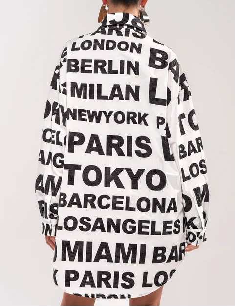 City Letter Print Oversized Shirt Mini Dress