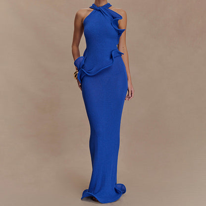 Halter Ruffle Bodycon Maxi Dress