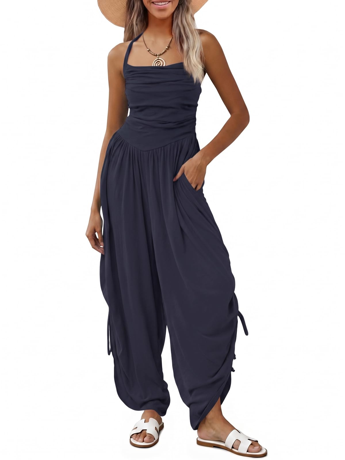 Halter Backless Barrel Wide Leg Jumpsuit
