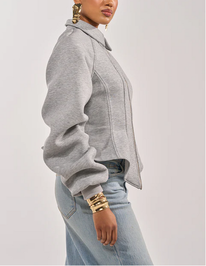 Corset Zip‑Up Collared Sweatshirt Jacket