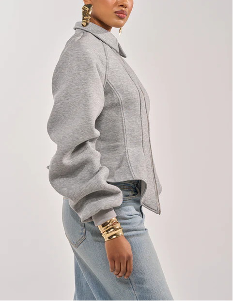 Corset Zip‑Up Collared Sweatshirt Jacket