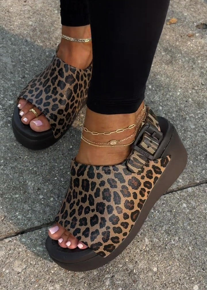 Leopard-print Platform Beach Sandals