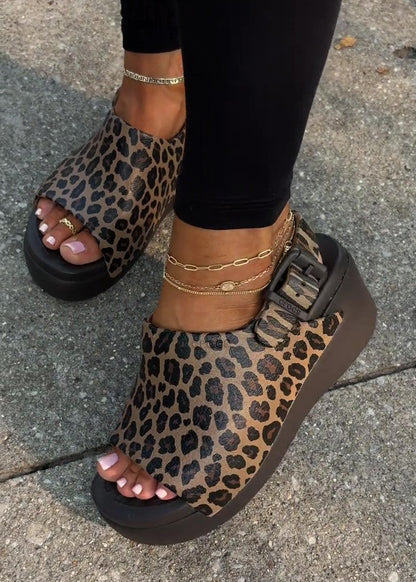Leopard-print Platform Beach Sandals
