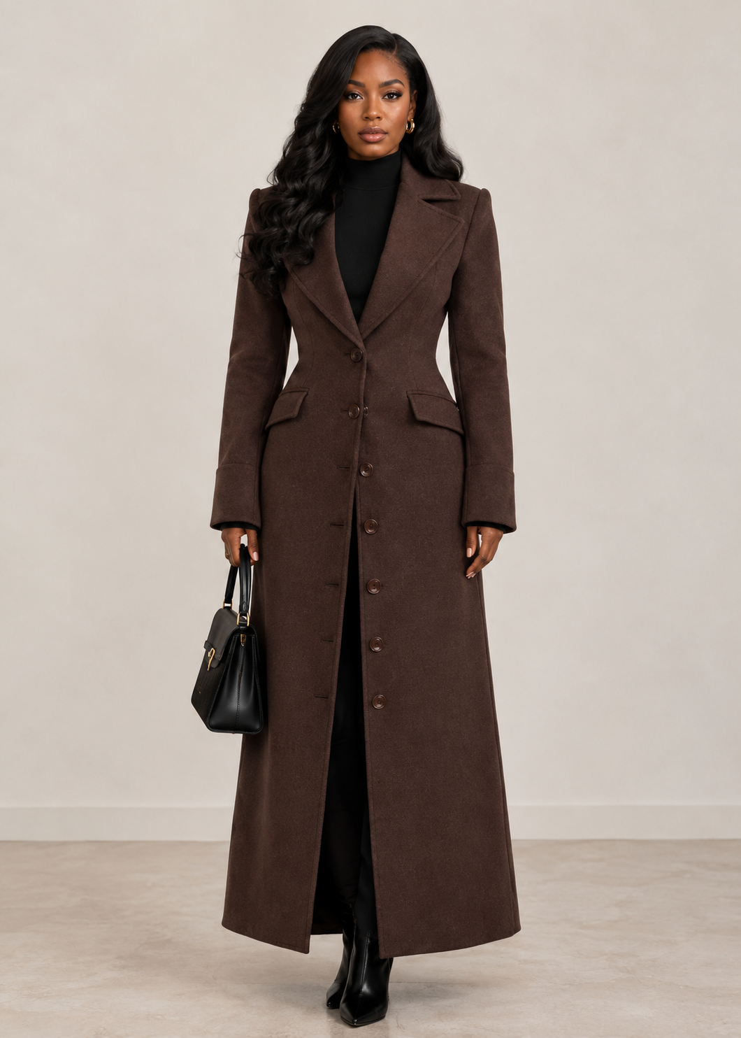Waist-Cinched Maxi Suit Coat