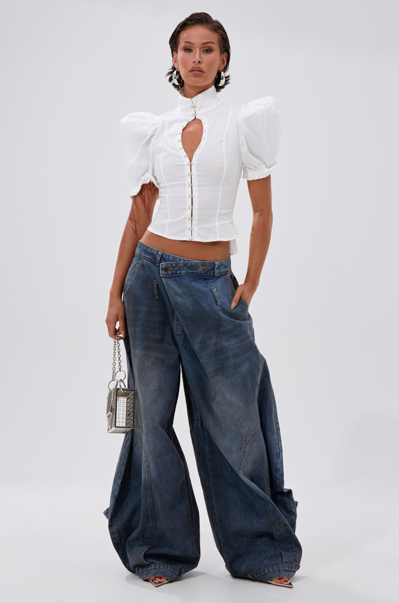 Retro Pleated Washed Curved Jeans