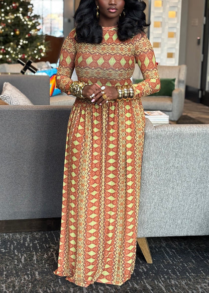 Sophisticated Geometric-print Maxi Dress