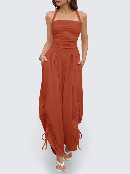 Halter Backless Barrel Wide Leg Jumpsuit