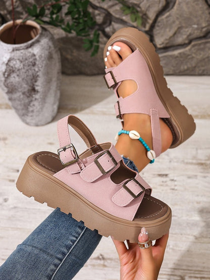 Women's Suede Buckle Platform Sandals