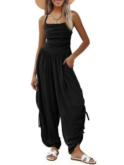 Halter Backless Barrel Wide Leg Jumpsuit