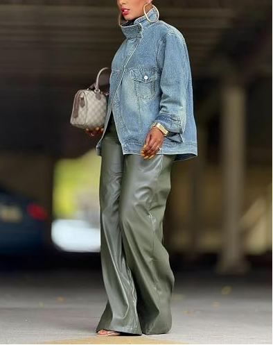 Washed Denim Jacket with Stand Collar