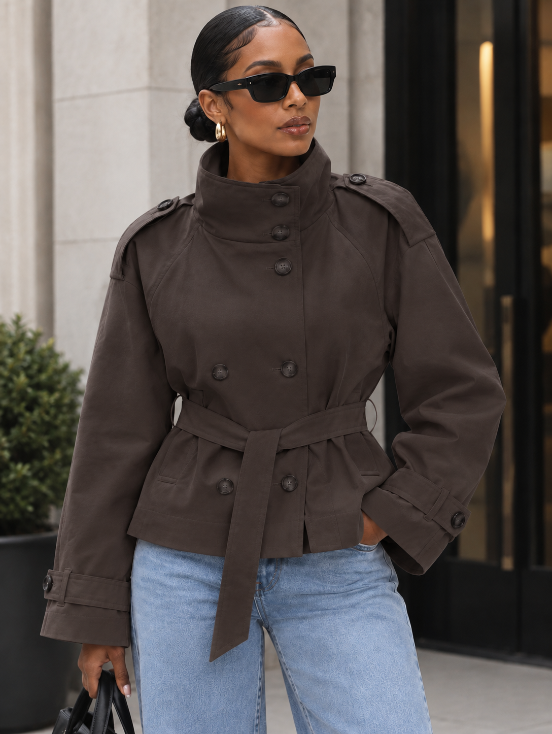 Stand Collar Double-Breasted Trench