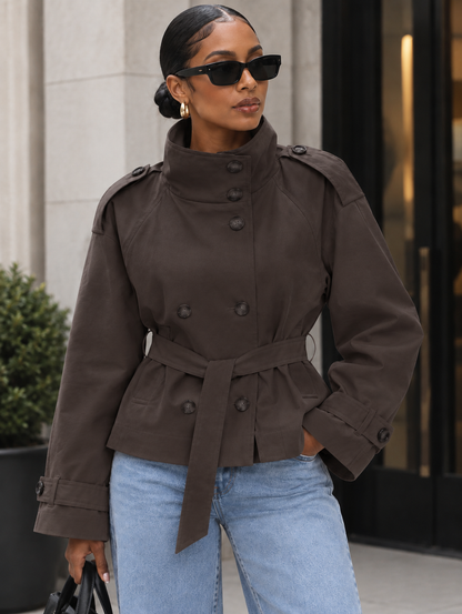 Stand Collar Double-Breasted Trench