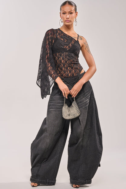 Retro Pleated Washed Curved Jeans