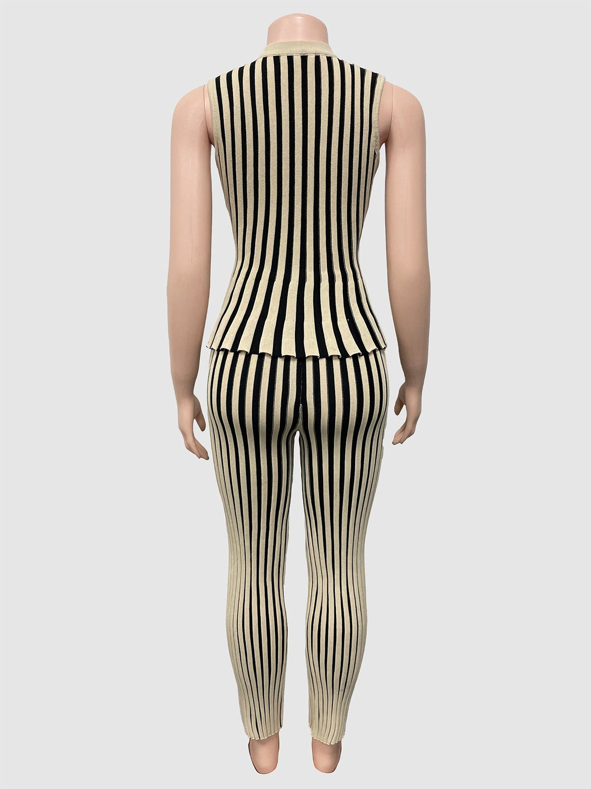 Striped Sleeveless Peplum Top & Flared Pants Set