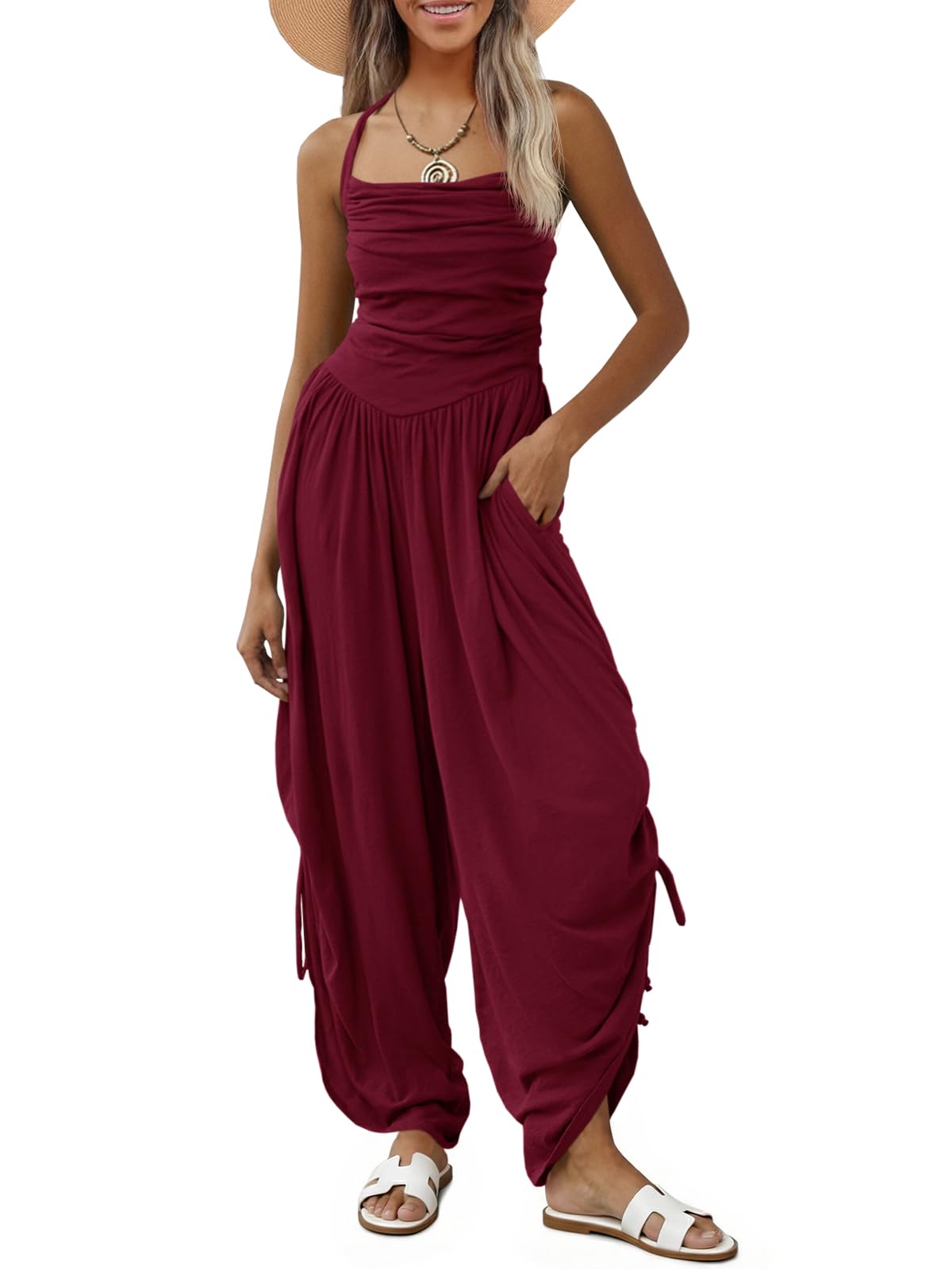 Halter Backless Barrel Wide Leg Jumpsuit