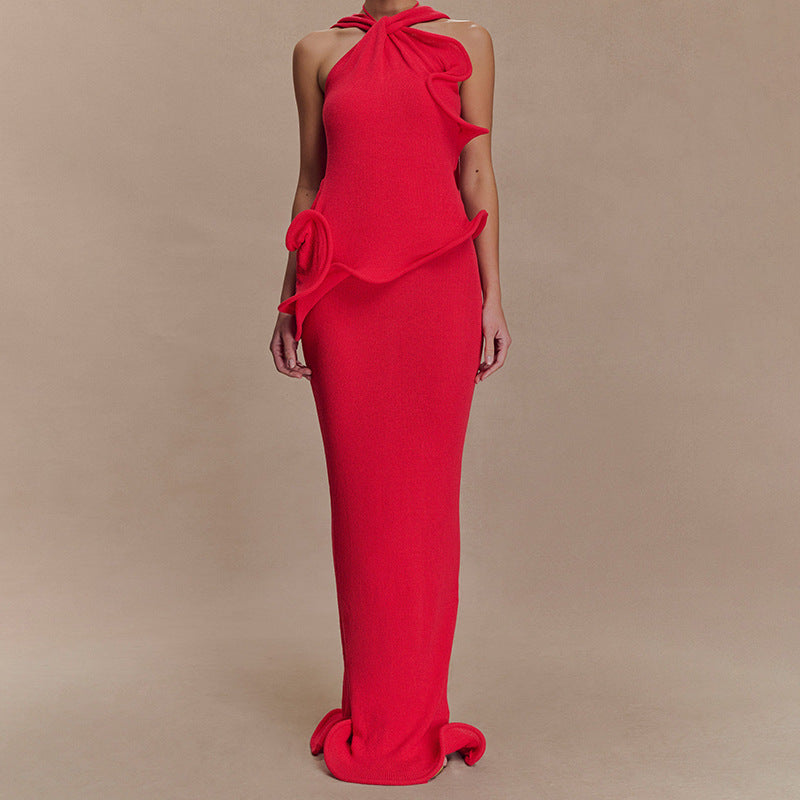 Halter Ruffle Bodycon Maxi Dress