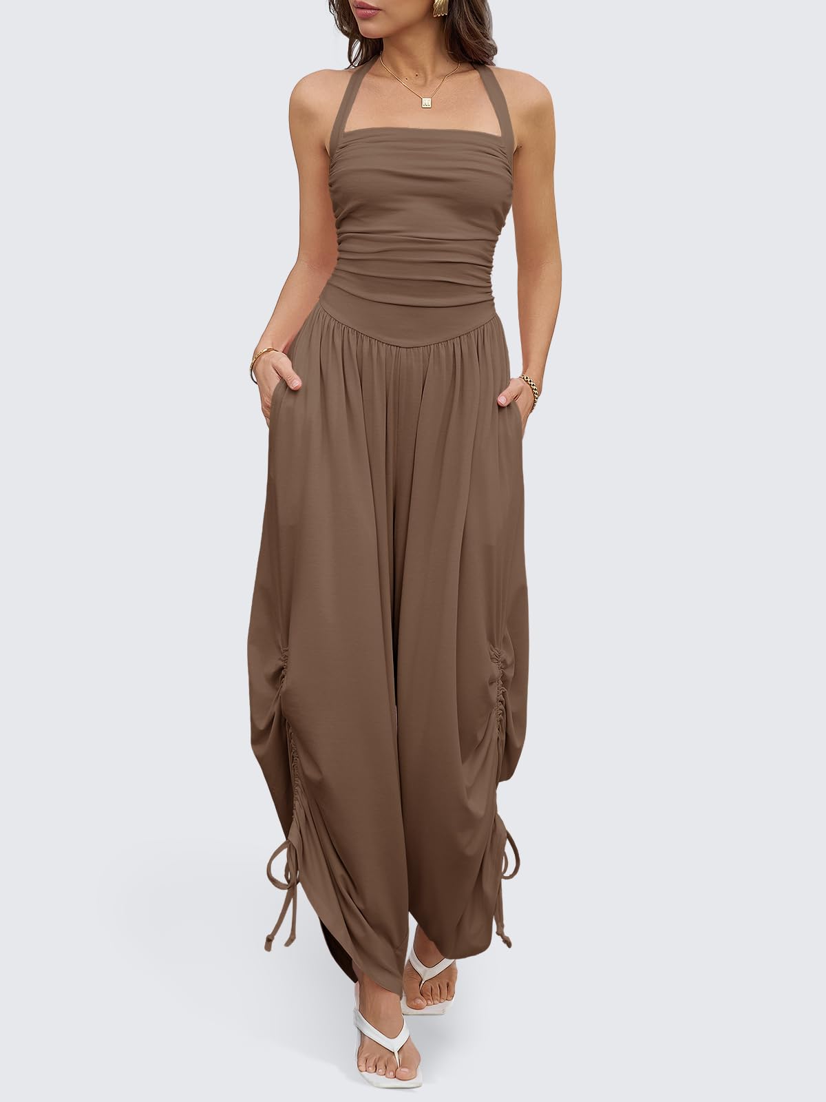 Halter Backless Barrel Wide Leg Jumpsuit