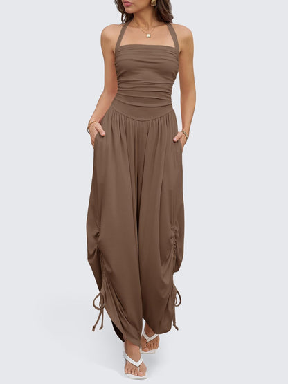 Halter Backless Barrel Wide Leg Jumpsuit