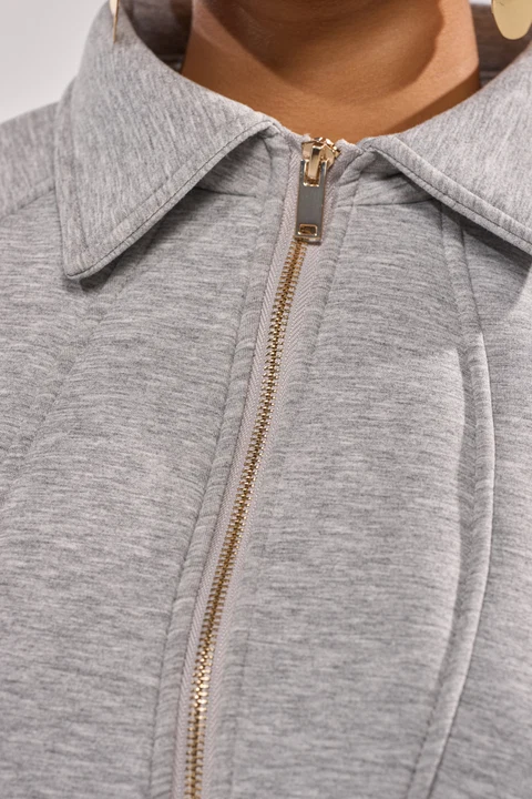 Corset Zip‑Up Collared Sweatshirt Jacket