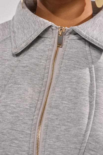Corset Zip‑Up Collared Sweatshirt Jacket